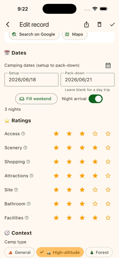 Seven separate ratings screen